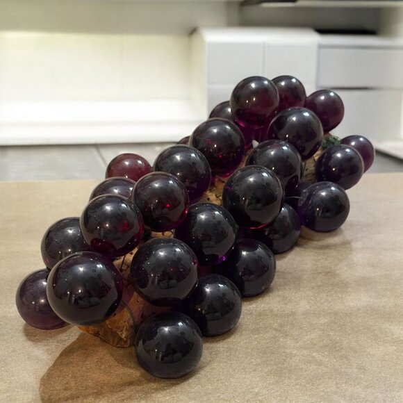 Mid-Century Modern Purple Lucite Grape Cluster with Driftwood Stem Collectible C - Picture 2 of 7